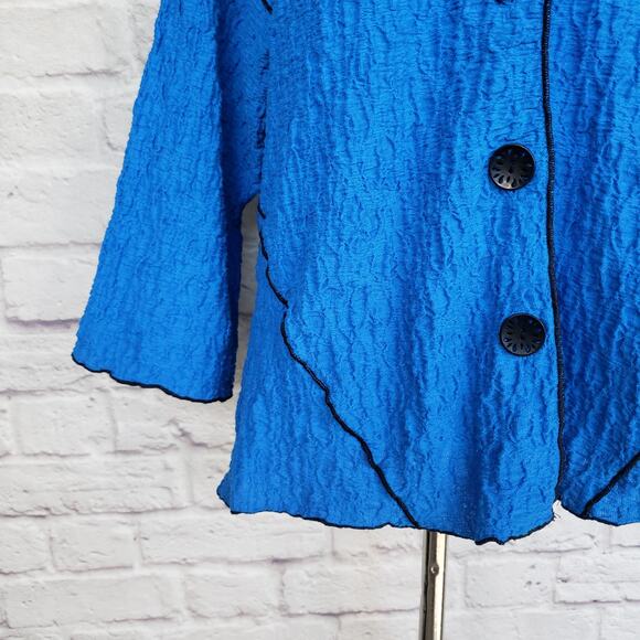 Habitat Sky Blue Textured Cotton Jacket Black Trim Button Front Size S - Picture 6 of 10